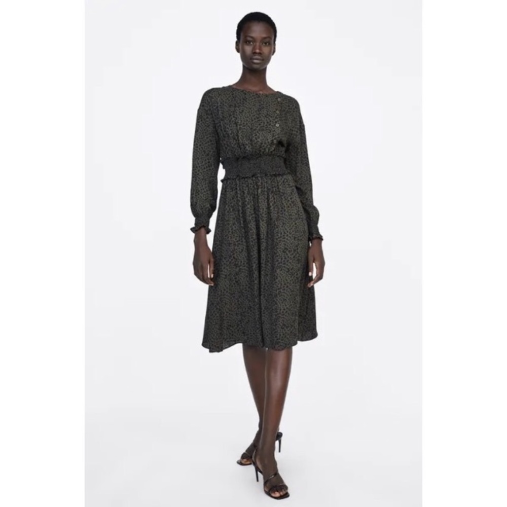 Zara green leopard print dress